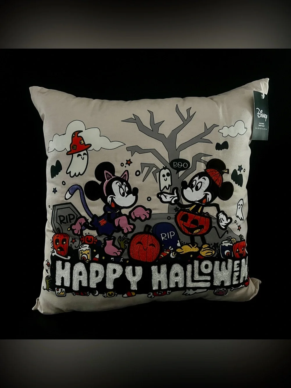 NEW Disney Mickey & Minnie Happy Halloween Decorative Embroidered Throw Pillow